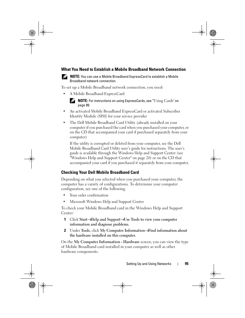 Checking your dell mobile broadband card | Dell Precision M6300 (Late 2007) User Manual | Page 95 / 268