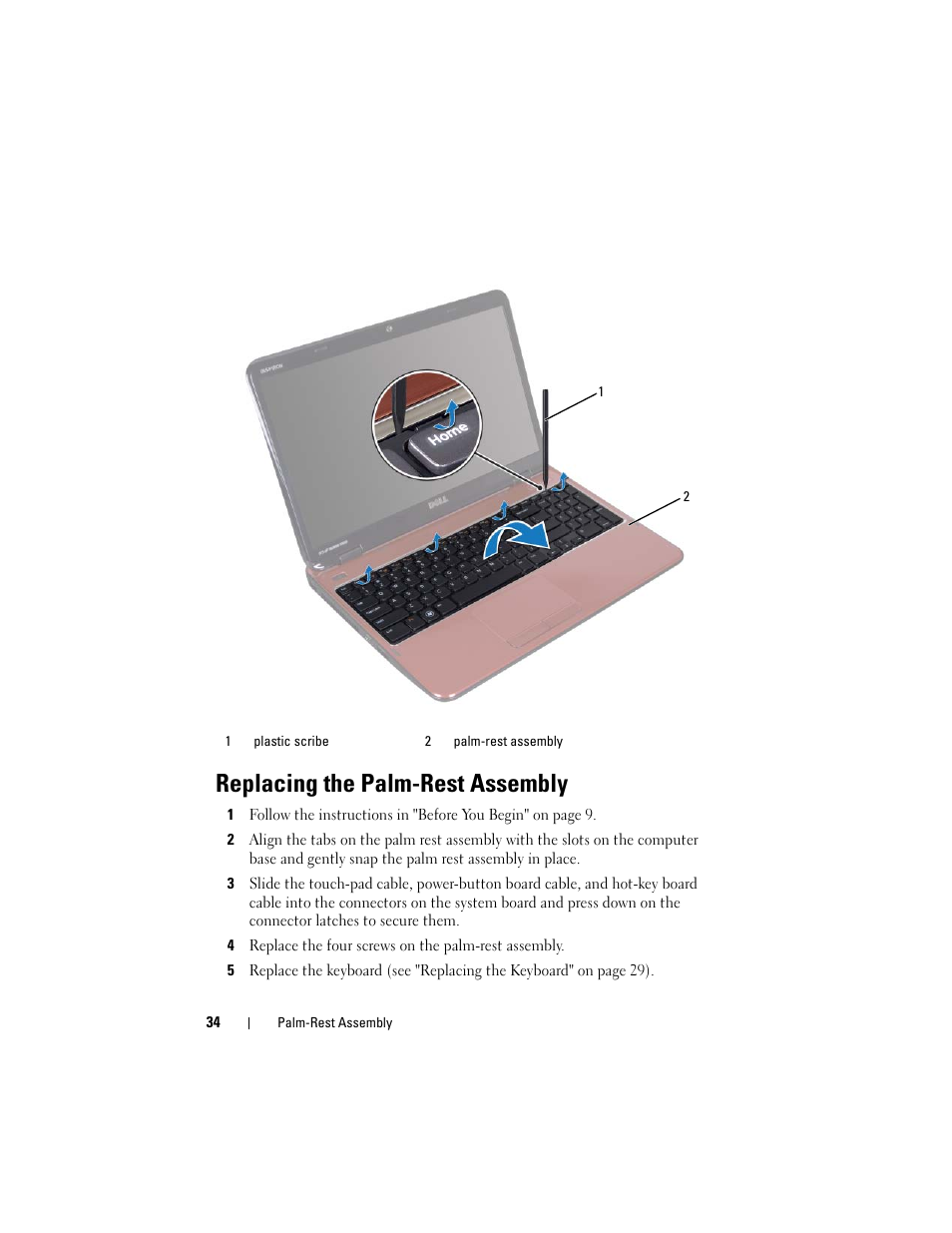 Replacing the palm-rest assembly | Dell Inspiron 15R (N5110, Early 2011) User Manual | Page 34 / 90