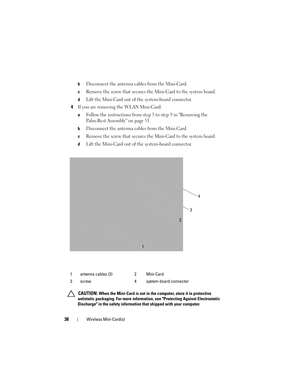 B disconnect the antenna cables from the mini-card, 4 if you are removing the wlan mini-card | Dell Inspiron 15R (N5110, Early 2011) User Manual | Page 38 / 90