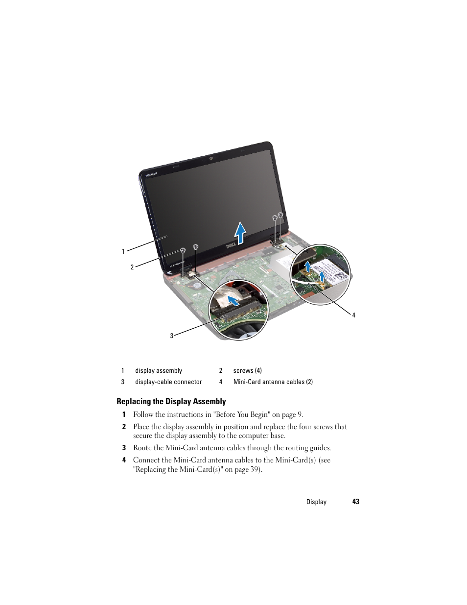 Replacing the display assembly | Dell Inspiron 15R (N5110, Early 2011) User Manual | Page 43 / 90