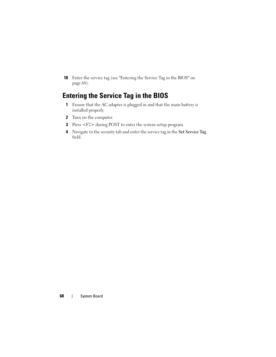 Entering the service tag in the bios, 2 turn on the computer | Dell Inspiron 15R (N5110, Early 2011) User Manual | Page 68 / 90