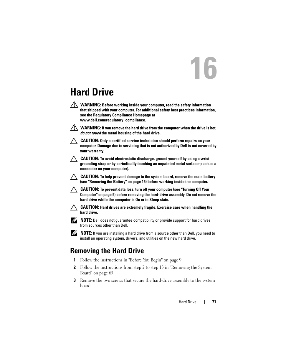 Hard drive, Removing the hard drive, Om step 3 to | Dell Inspiron 15R (N5110, Early 2011) User Manual | Page 71 / 90