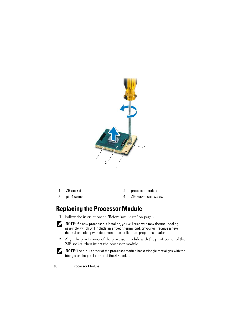 Replacing the processor module, Replacing the processor module" on | Dell Inspiron 15R (N5110, Early 2011) User Manual | Page 80 / 90