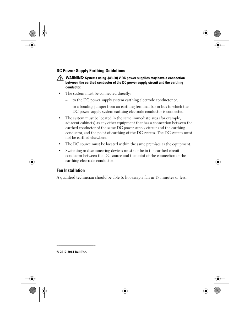 Dc power supply earthing guidelines, Fan installation | Dell PowerEdge R420xr User Manual | Page 2 / 4