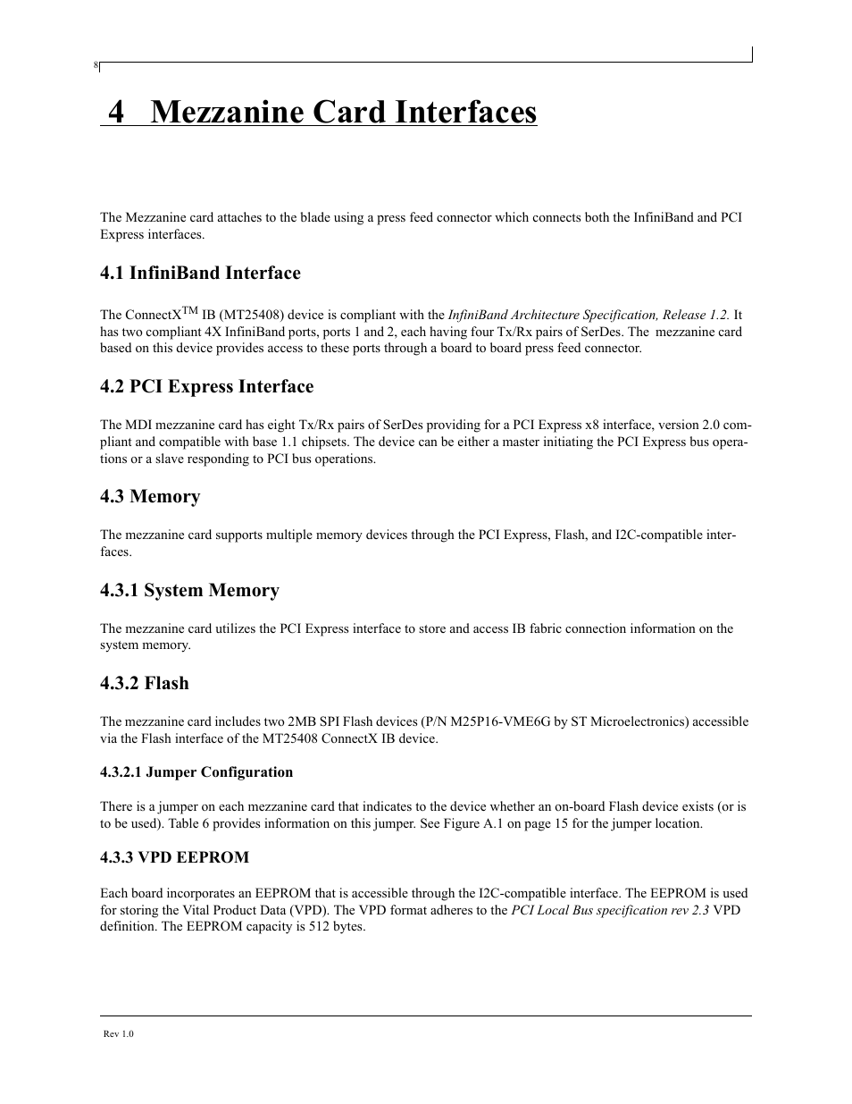 4 mezzanine card interfaces, 1 infiniband interface, 2 pci express interface | 3 memory, 1 system memory, 2 flash, 3 vpd eeprom, Chapter 4 mezzanine card interfaces | Dell PowerEdge M805 User Manual | Page 10 / 16