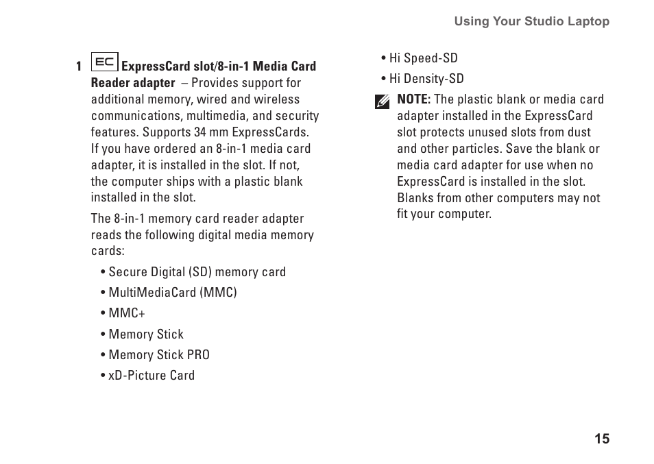 Dell Studio 1440 (Mid 2009) User Manual | Page 17 / 74