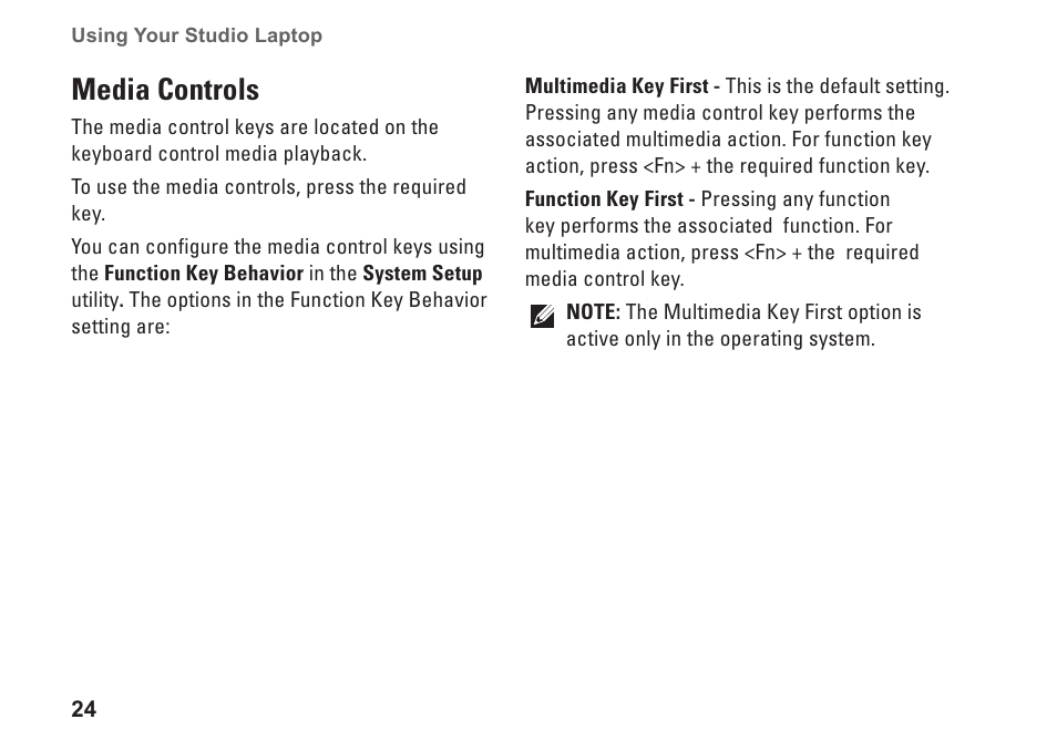 Media controls | Dell Studio 1440 (Mid 2009) User Manual | Page 26 / 74