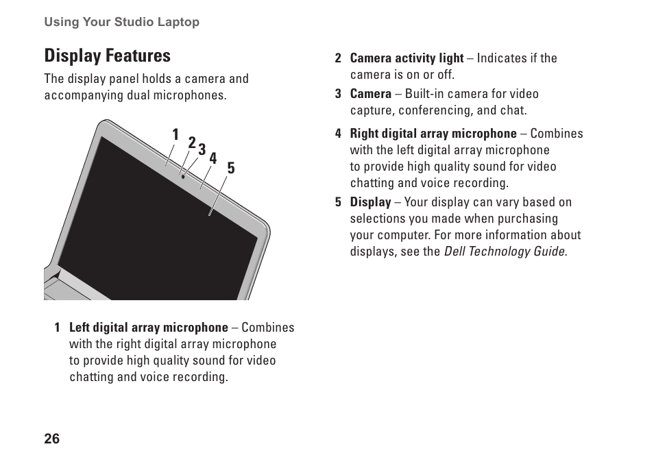 Display features | Dell Studio 1440 (Mid 2009) User Manual | Page 28 / 74