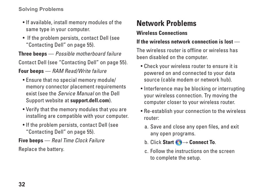 Network problems | Dell Studio 1440 (Mid 2009) User Manual | Page 34 / 74