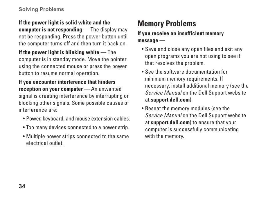 Memory problems | Dell Studio 1440 (Mid 2009) User Manual | Page 36 / 74