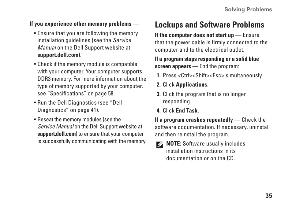 Lockups and software problems | Dell Studio 1440 (Mid 2009) User Manual | Page 37 / 74