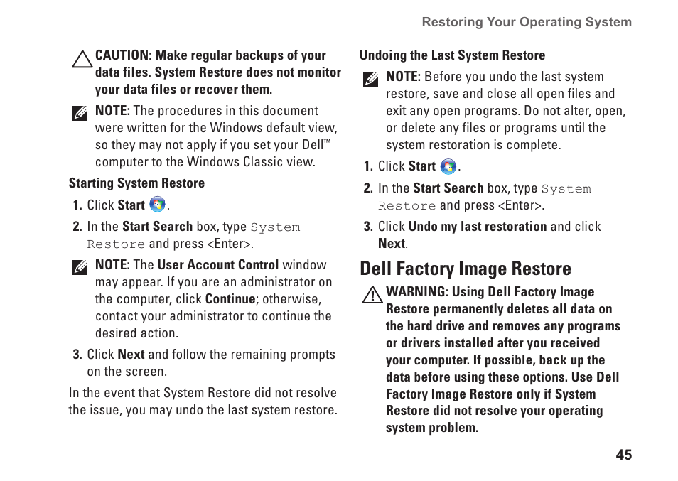 Dell factory image restore | Dell Studio 1440 (Mid 2009) User Manual | Page 47 / 74