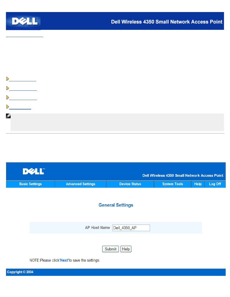 Basic settings, General settings | Dell 4350 Network Access Point User Manual | Page 210 / 252