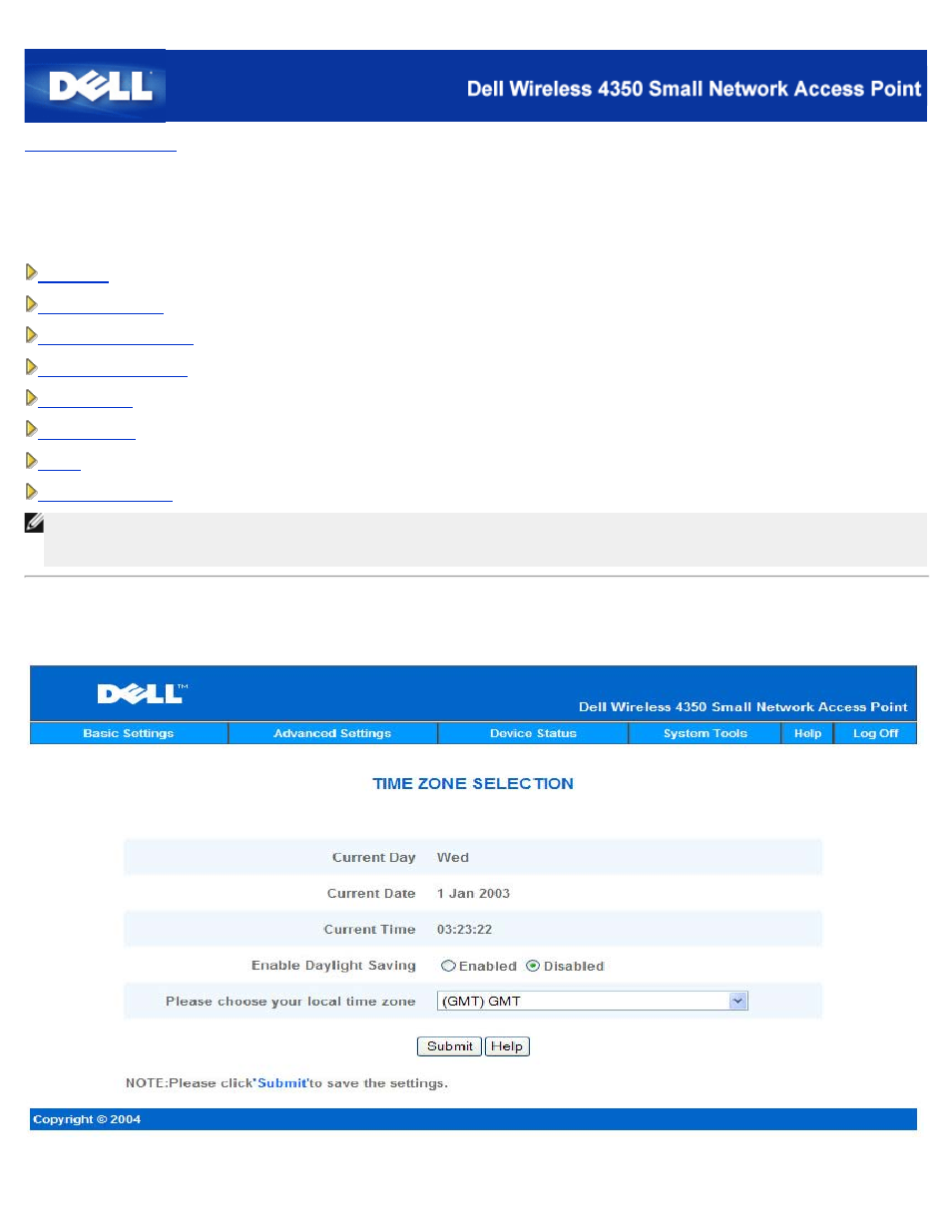Advanced settings, Time zone | Dell 4350 Network Access Point User Manual | Page 225 / 252