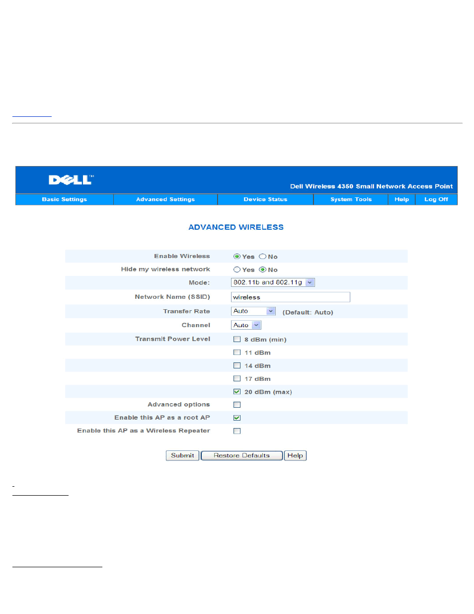 Advanced wireless | Dell 4350 Network Access Point User Manual | Page 226 / 252