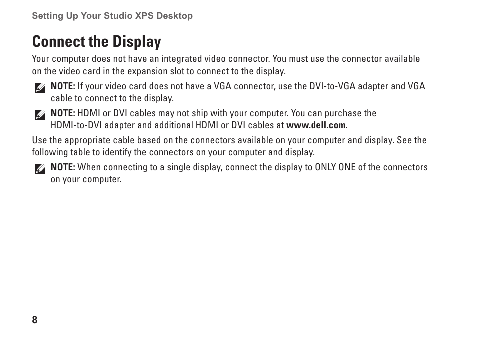 Connect the display | Dell Studio XPS 9100 (Mid 2010) User Manual | Page 10 / 74