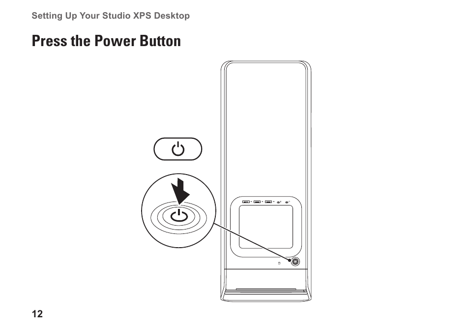 Press the power button | Dell Studio XPS 9100 (Mid 2010) User Manual | Page 14 / 74