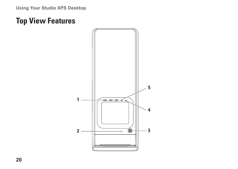 Top view features | Dell Studio XPS 9100 (Mid 2010) User Manual | Page 22 / 74