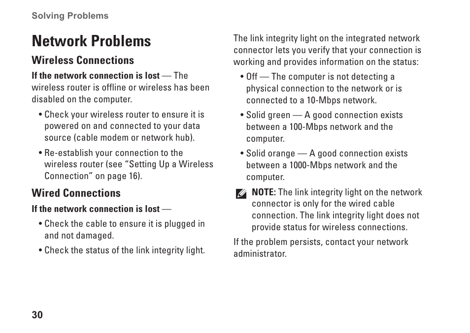 Network problems | Dell Studio XPS 9100 (Mid 2010) User Manual | Page 32 / 74