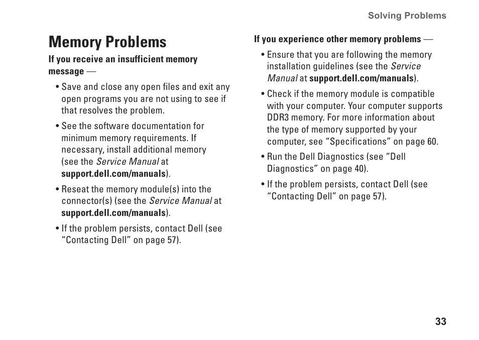 Memory problems | Dell Studio XPS 9100 (Mid 2010) User Manual | Page 35 / 74