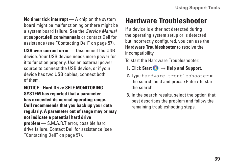 Hardware troubleshooter | Dell Studio XPS 9100 (Mid 2010) User Manual | Page 41 / 74