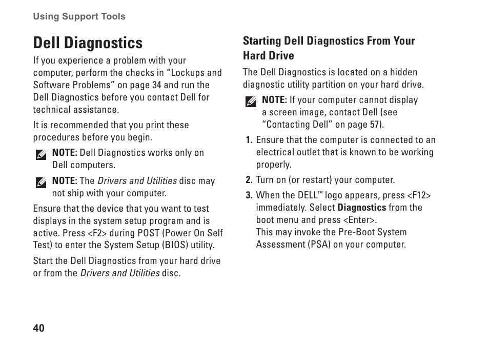 Dell diagnostics | Dell Studio XPS 9100 (Mid 2010) User Manual | Page 42 / 74