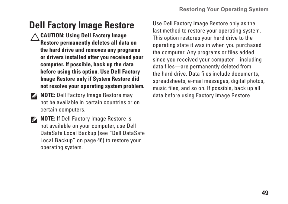 Dell factory image restore | Dell Studio XPS 9100 (Mid 2010) User Manual | Page 51 / 74