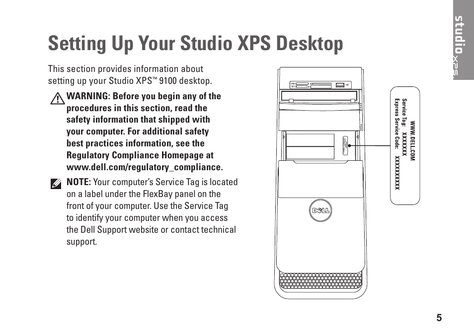 Setting up your studio xps desktop | Dell Studio XPS 9100 (Mid 2010) User Manual | Page 7 / 74