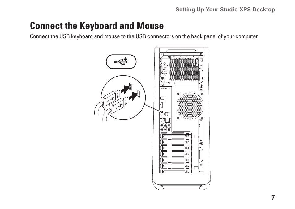 Connect the keyboard and mouse | Dell Studio XPS 9100 (Mid 2010) User Manual | Page 9 / 74