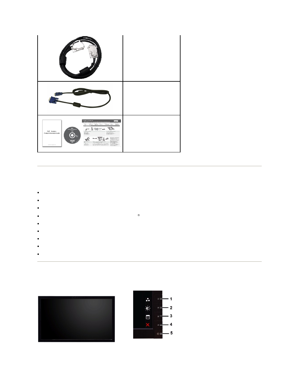 Product features, Identifying parts and controls, Identifying parts and features front view | Dell IN2020 Monitor User Manual | Page 3 / 32