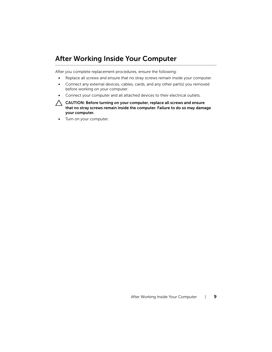 After working inside your computer | Dell XPS 12 (9Q23, Late 2012) User Manual | Page 9 / 66