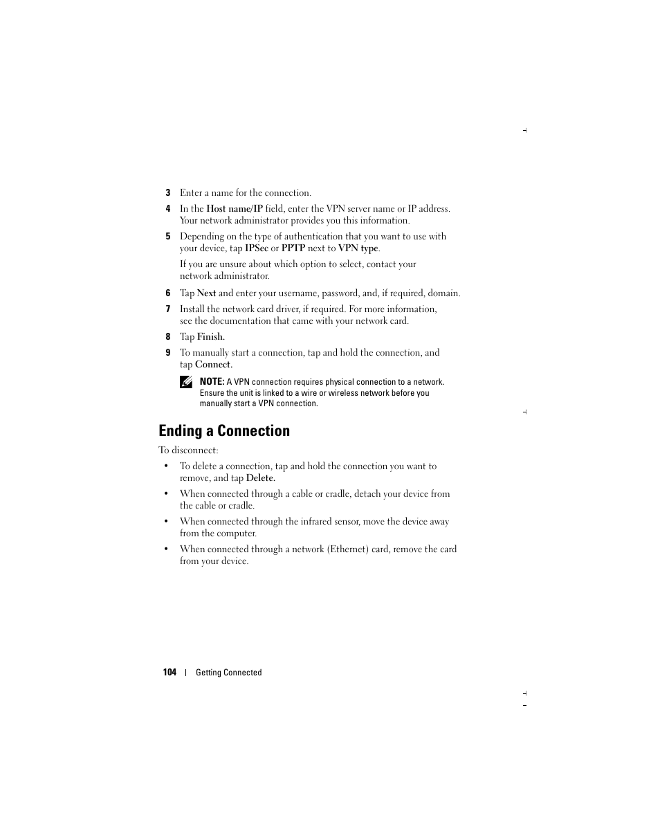 Ending a connection | Dell Axim X51 User Manual | Page 104 / 142