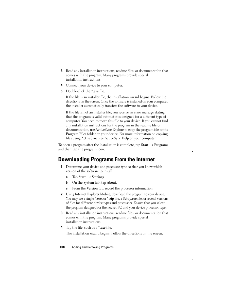Downloading programs from the internet | Dell Axim X51 User Manual | Page 108 / 142