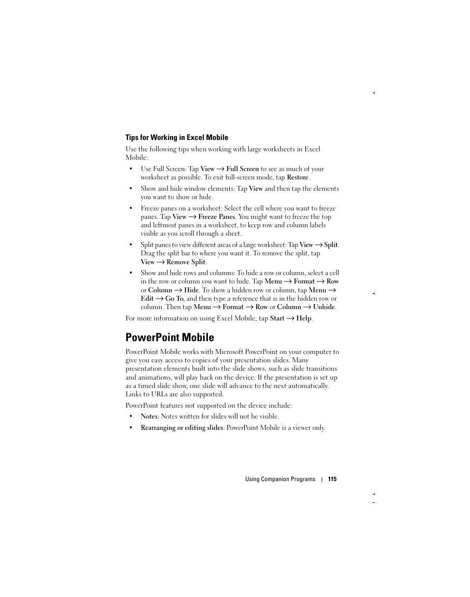Powerpoint mobile | Dell Axim X51 User Manual | Page 115 / 142