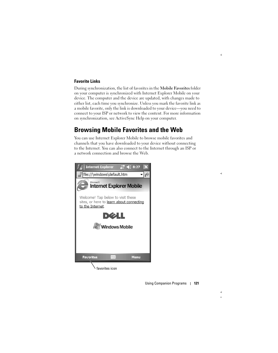 Browsing mobile favorites and the web | Dell Axim X51 User Manual | Page 121 / 142
