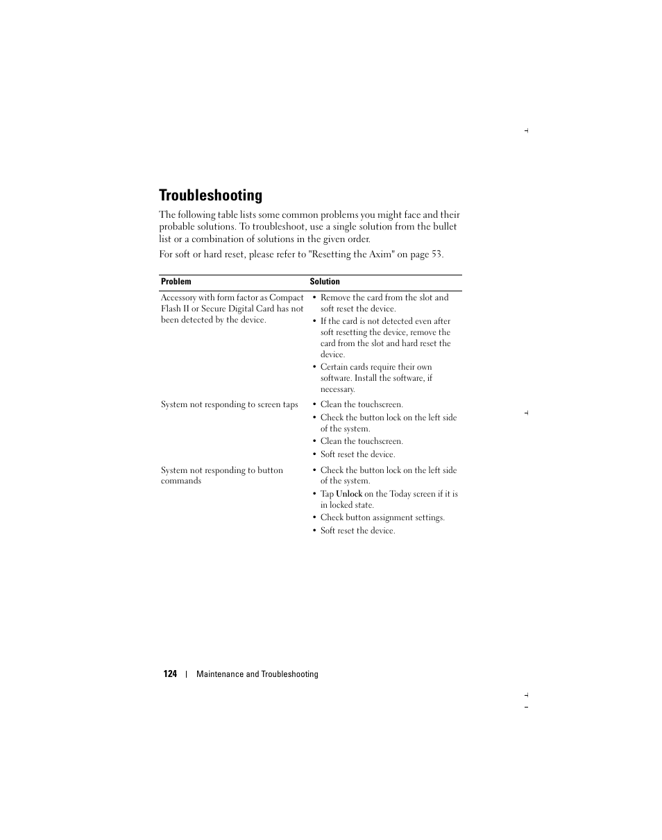 Troubleshooting | Dell Axim X51 User Manual | Page 124 / 142