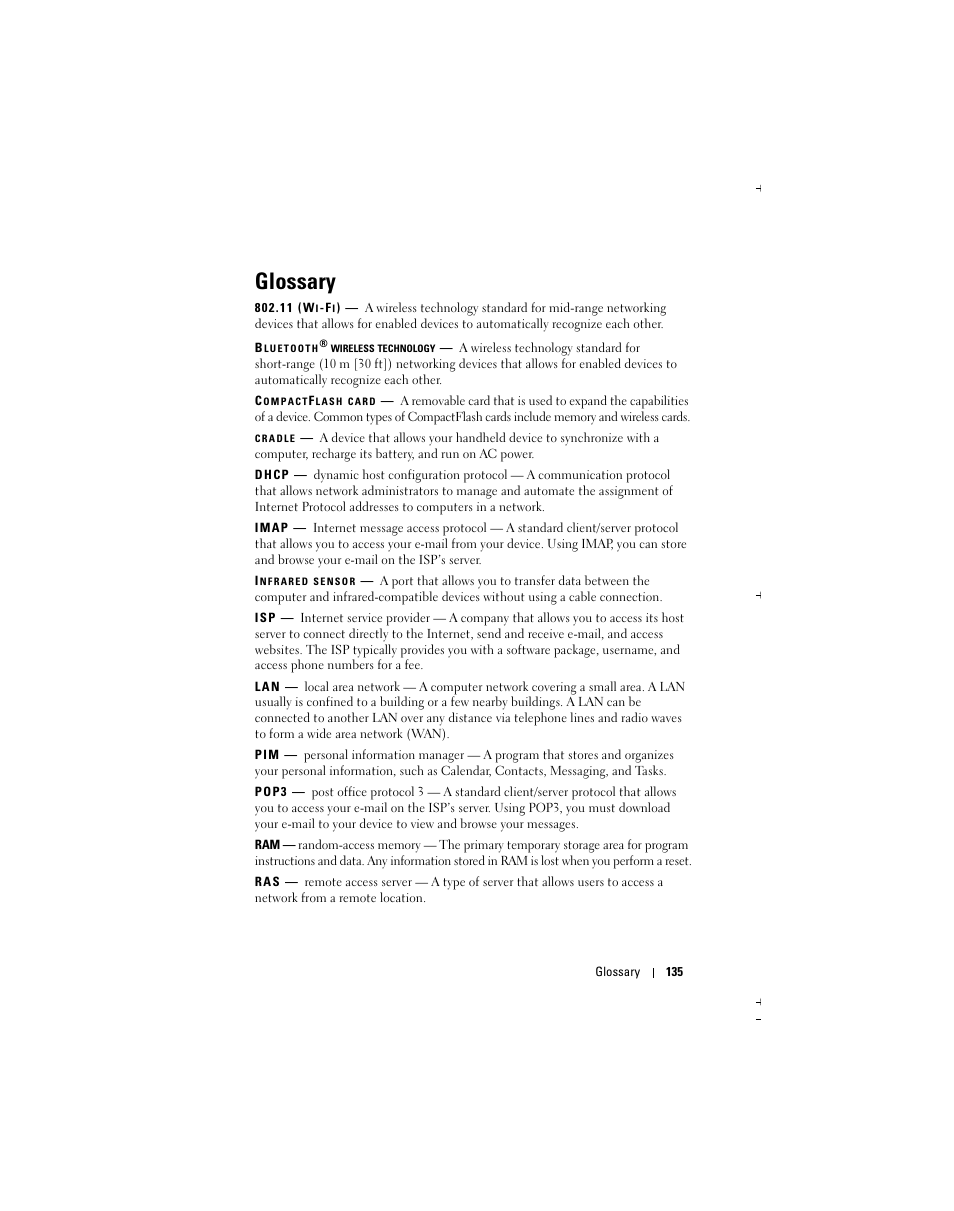 Glossary | Dell Axim X51 User Manual | Page 135 / 142