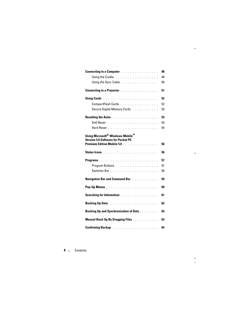 Dell Axim X51 User Manual | Page 4 / 142