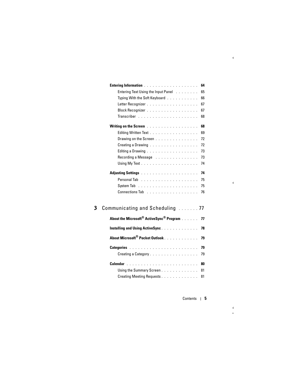 3 communicating and scheduling | Dell Axim X51 User Manual | Page 5 / 142