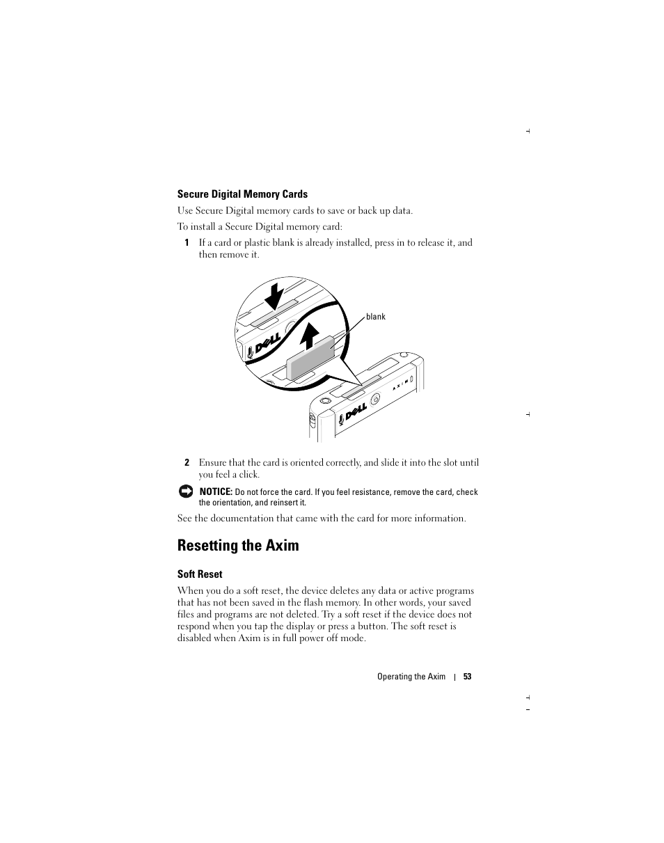 Resetting the axim | Dell Axim X51 User Manual | Page 53 / 142