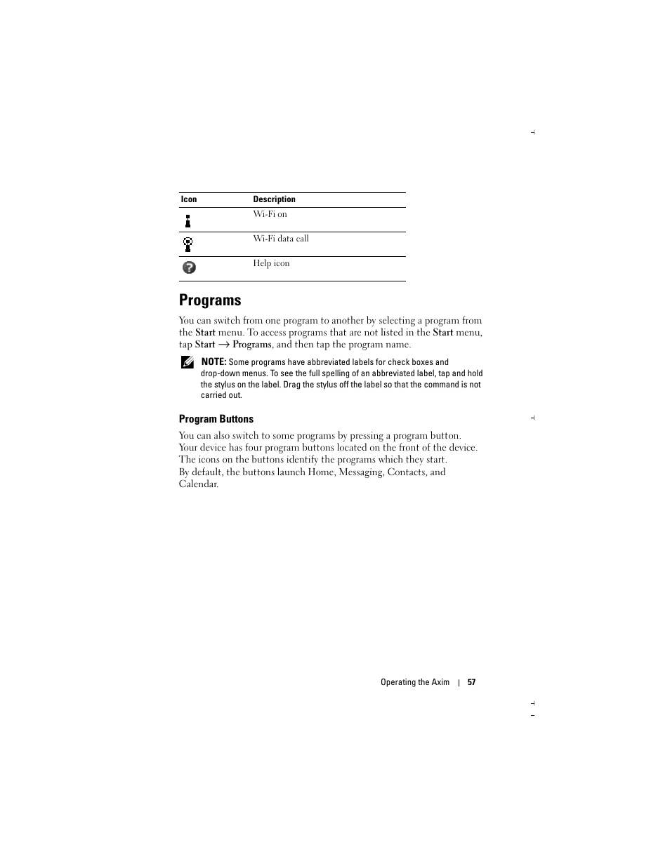 Programs | Dell Axim X51 User Manual | Page 57 / 142