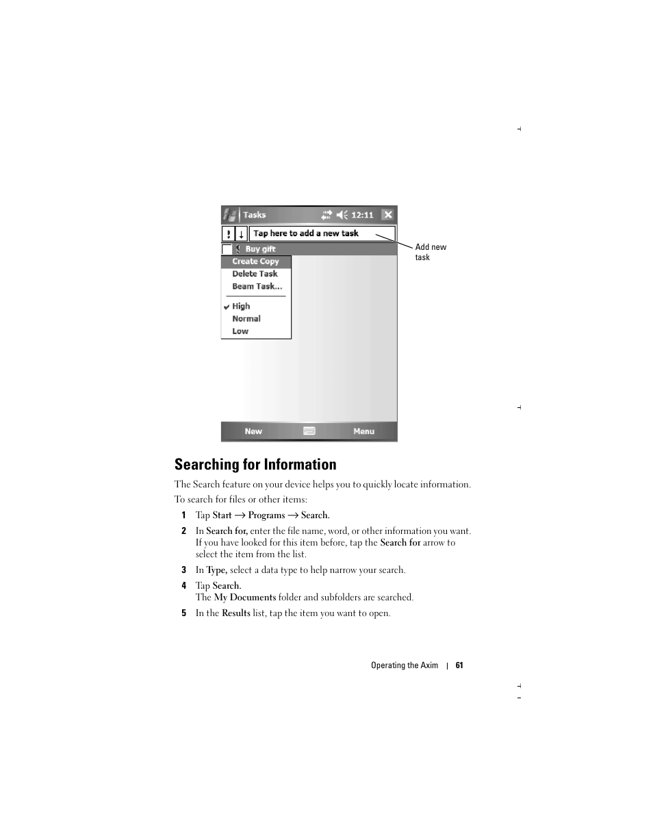 Searching for information | Dell Axim X51 User Manual | Page 61 / 142