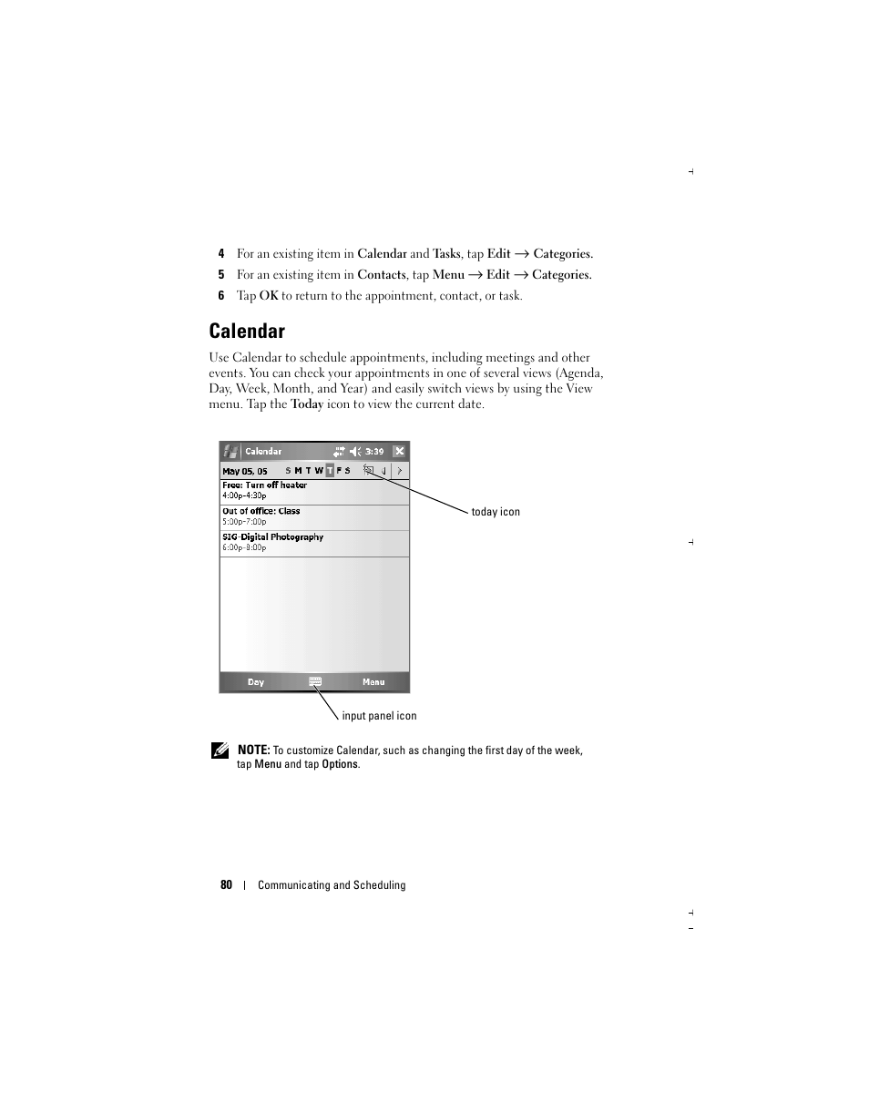 Calendar | Dell Axim X51 User Manual | Page 80 / 142