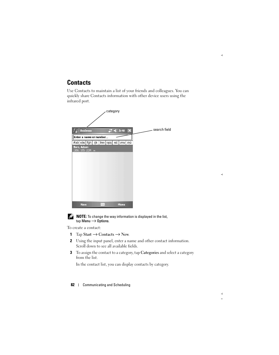 Contacts | Dell Axim X51 User Manual | Page 82 / 142