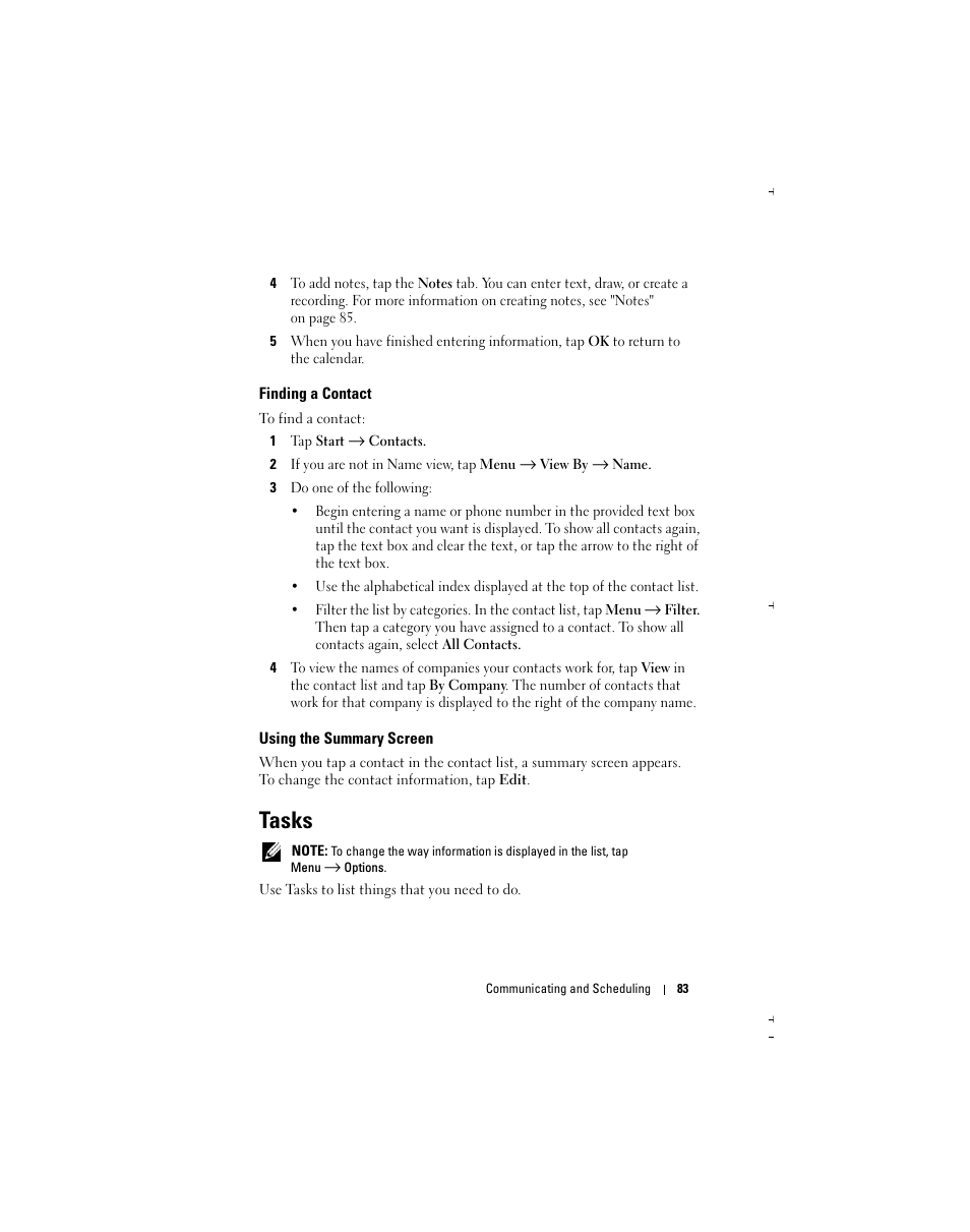 Tasks | Dell Axim X51 User Manual | Page 83 / 142