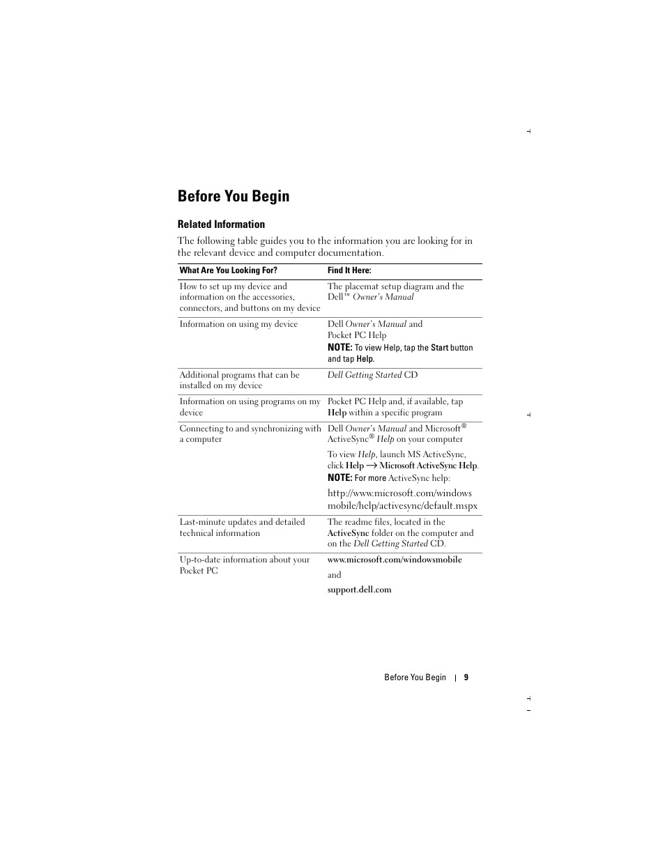 Before you begin | Dell Axim X51 User Manual | Page 9 / 142
