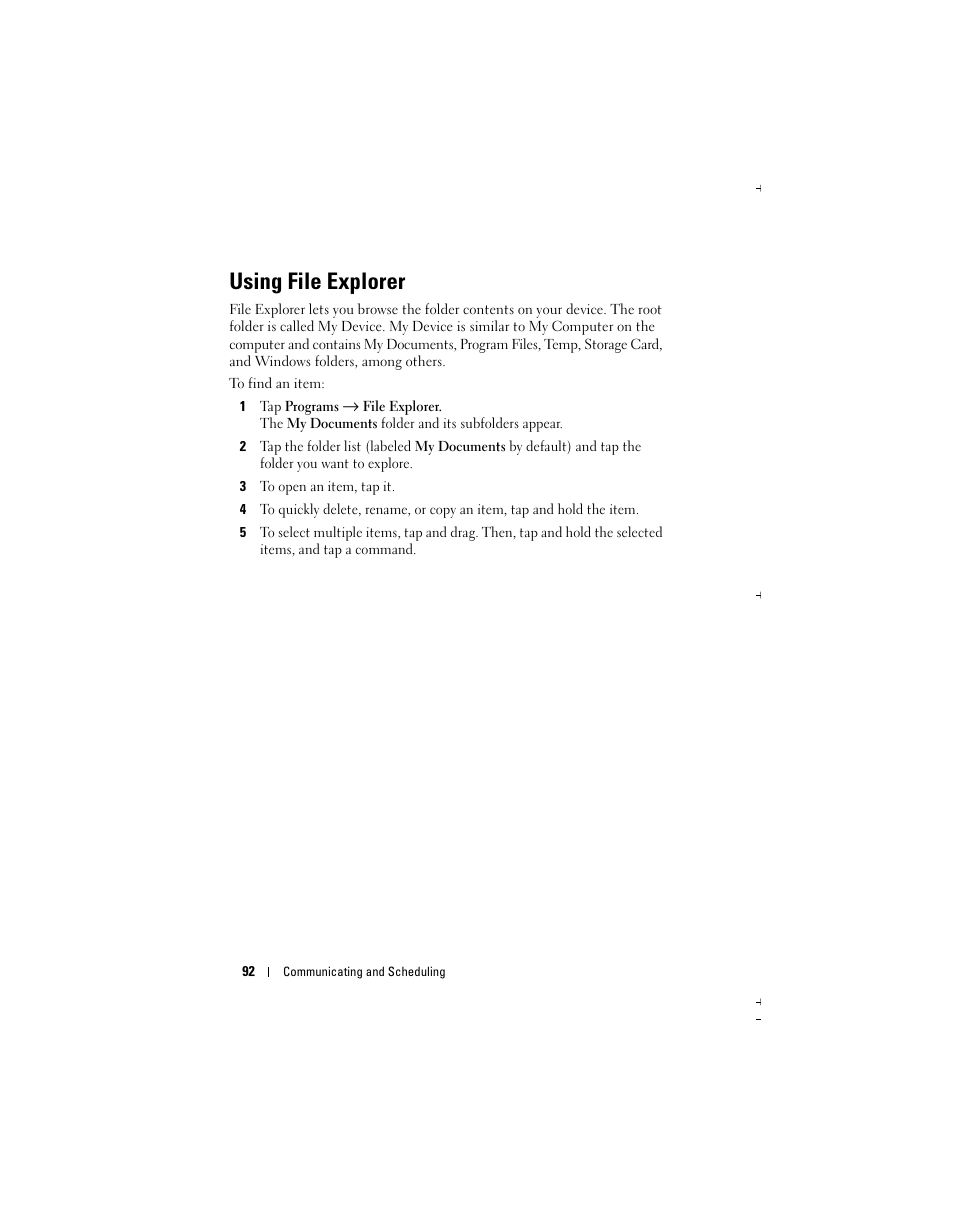 Using file explorer | Dell Axim X51 User Manual | Page 92 / 142