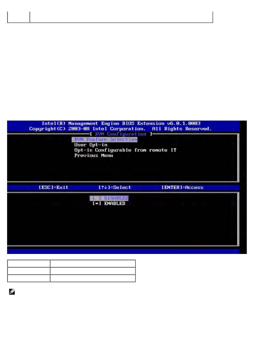 Previous menu, Kvm configuration, Kvm feature selection | User opt-in | Dell OptiPlex 980 (Early 2010) User Manual | Page 57 / 101