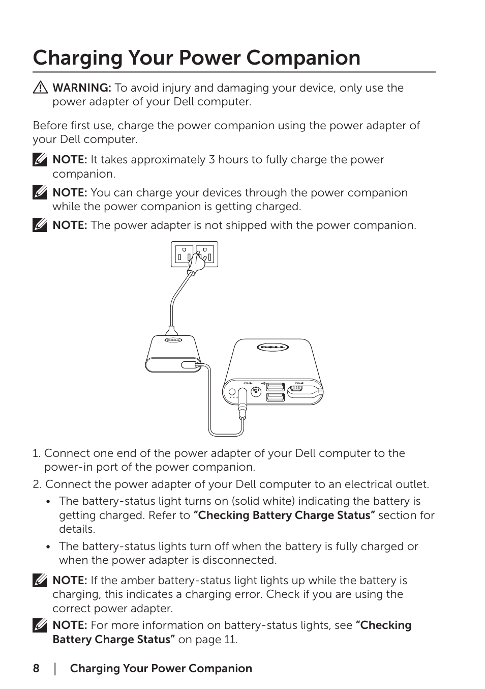 Charging your power companion | Dell Portable Power Companion (12000mAh) PW7015M User Manual | Page 8 / 16