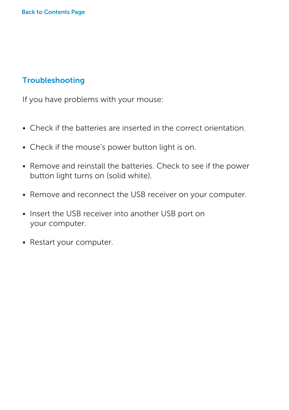 Troubleshooting, If your mouse is not working, see the, Section | Dell Wireless Laser Mouse WM514 User Manual | Page 11 / 15